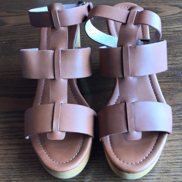 Madewell wood platform Boho mid brown leather sandals NWT - Picture 2 of 11